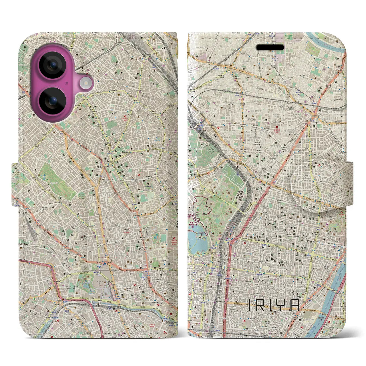 【入谷(東京都)】地図柄iPhoneケース(手帳タイプ)ナチュラル・iPhone 16 Pro 用
