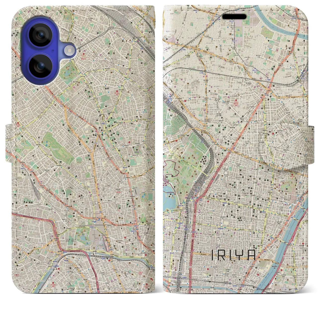 【入谷(東京都)】地図柄iPhoneケース(手帳タイプ)ナチュラル・iPhone 16 Pro Max 用