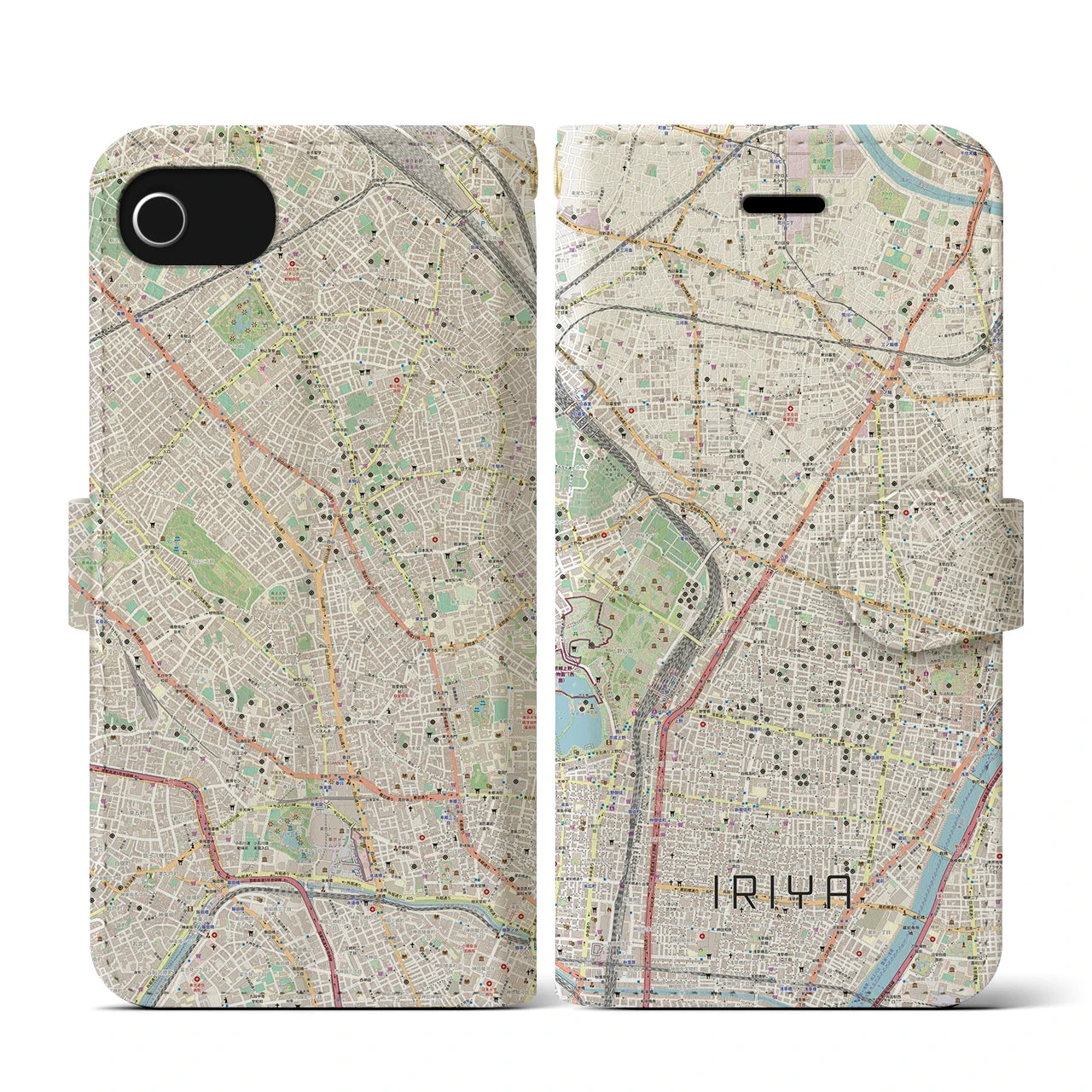 【入谷(東京都)】地図柄iPhoneケース(手帳タイプ)ナチュラル・iPhone SE(第3 / 第2世代) / 8 / 7 / 6s / 6 用