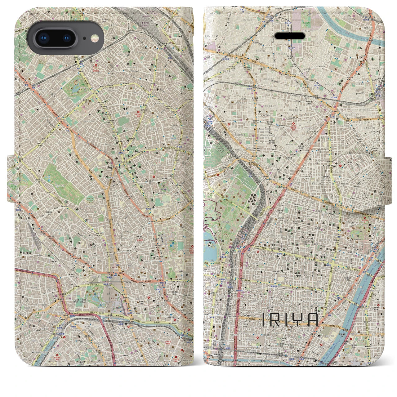 【入谷(東京都)】地図柄iPhoneケース(手帳タイプ)ナチュラル・iPhone 8Plus /7Plus / 6sPlus / 6Plus 用