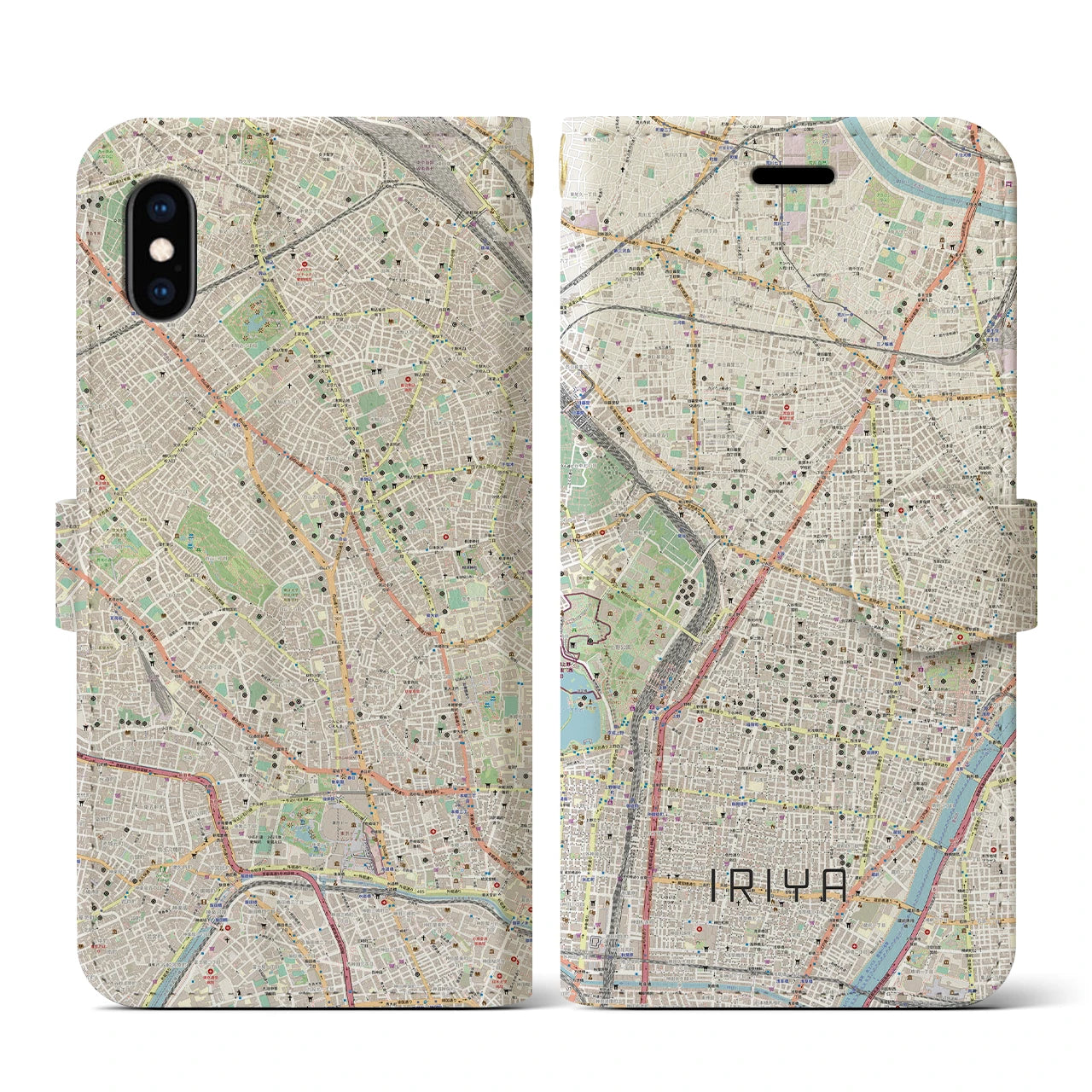 【入谷(東京都)】地図柄iPhoneケース(手帳タイプ)ナチュラル・iPhone XS / X 用