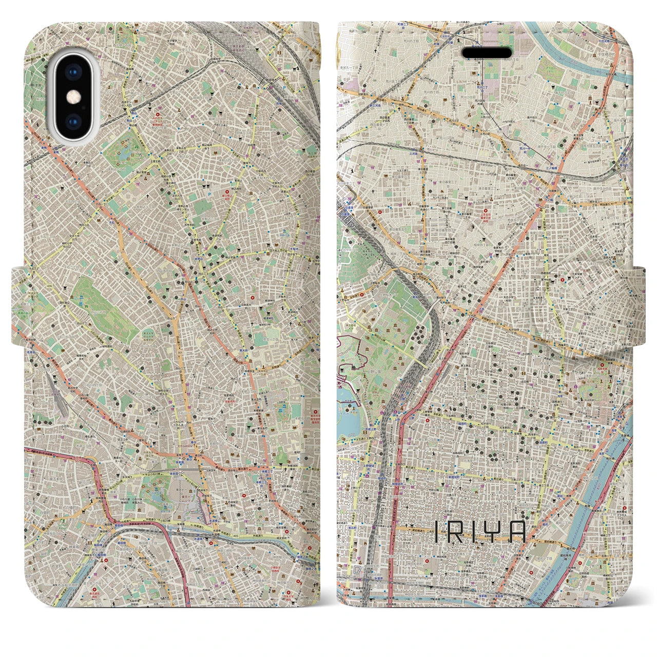 【入谷(東京都)】地図柄iPhoneケース(手帳タイプ)ナチュラル・iPhone XS Max 用