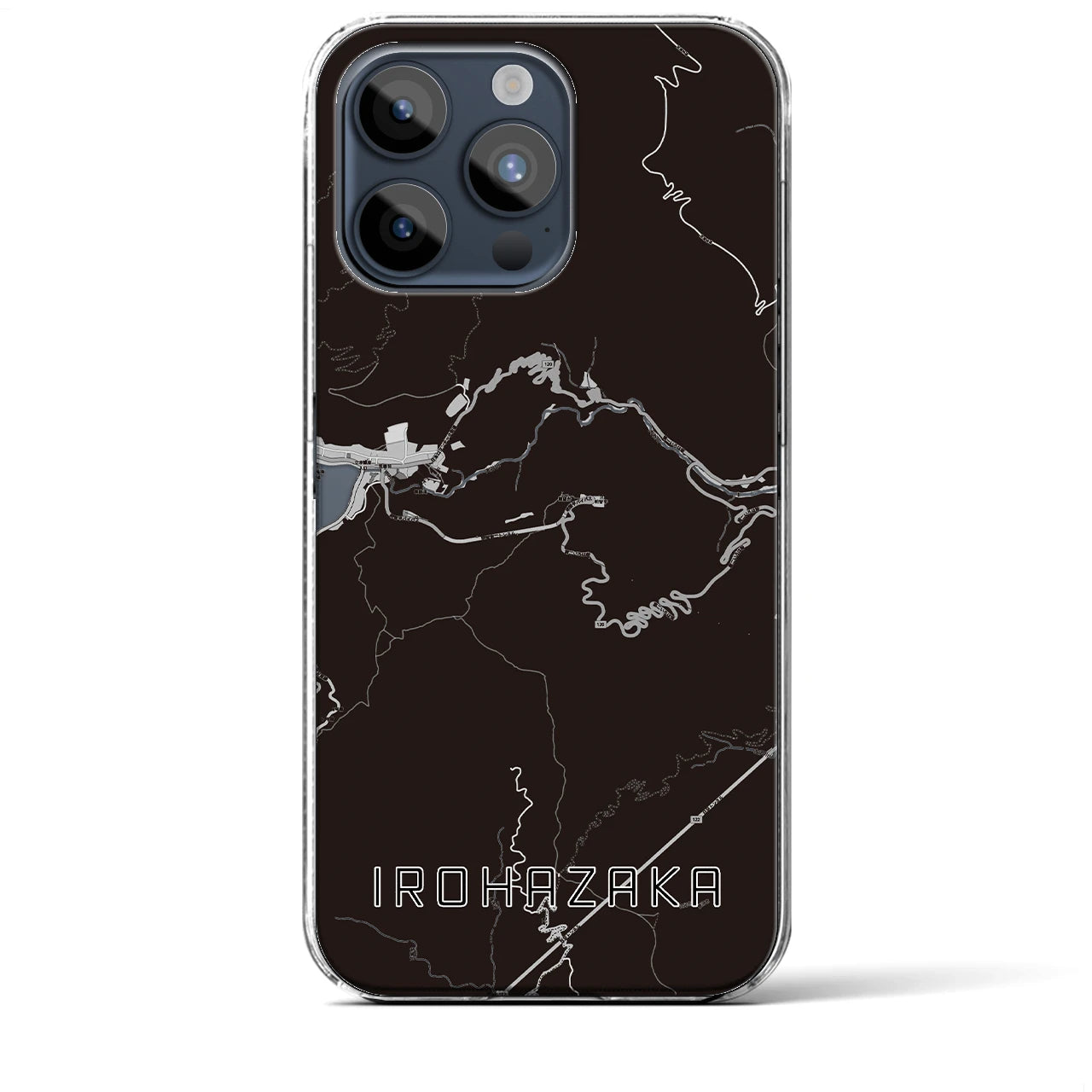 【いろは坂(栃木県)】地図柄iPhoneケース(クリアタイプ)モノトーン・iPhone 15 Pro Max 用