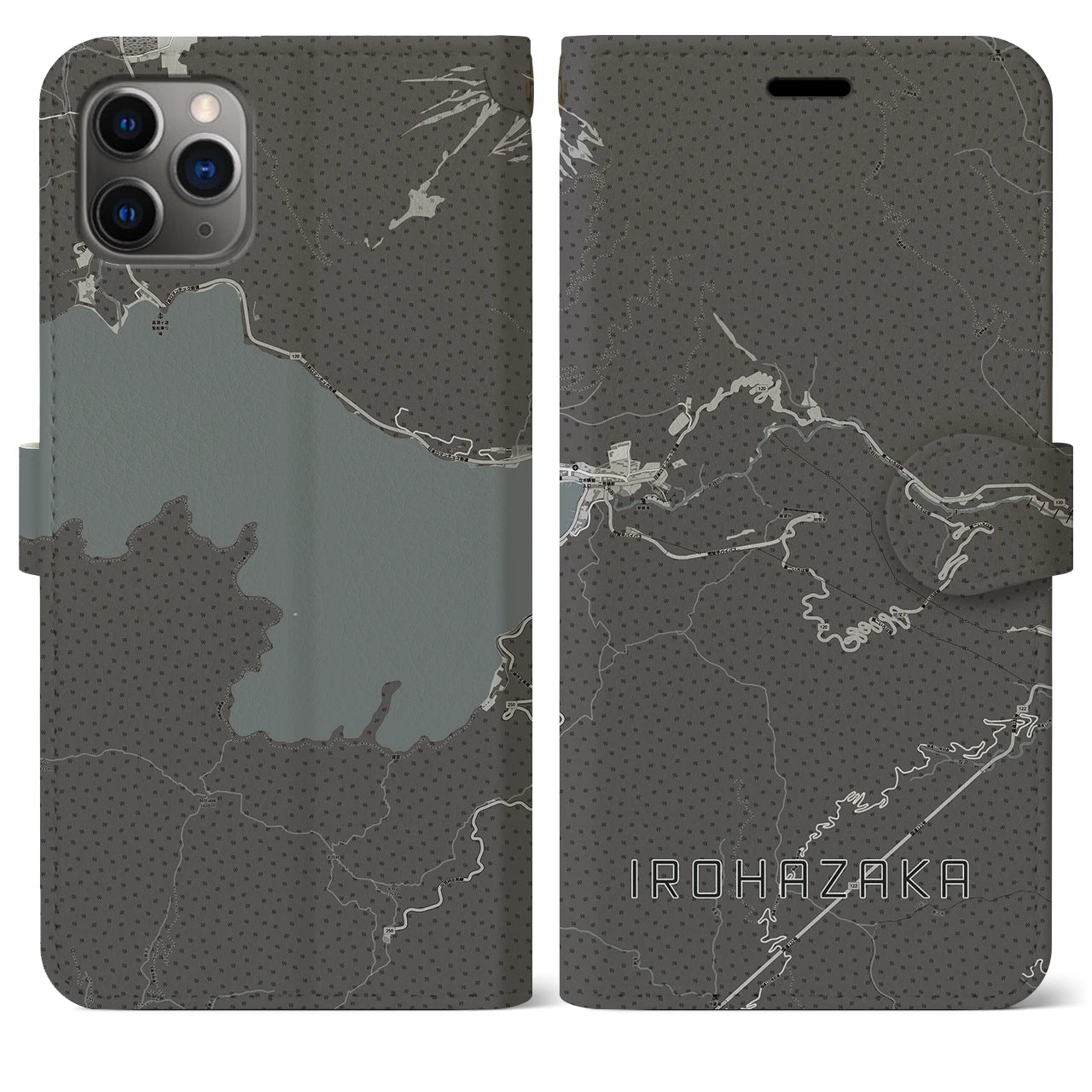 【いろは坂(栃木県)】地図柄iPhoneケース(手帳タイプ)モノトーン・iPhone 11 Pro Max 用