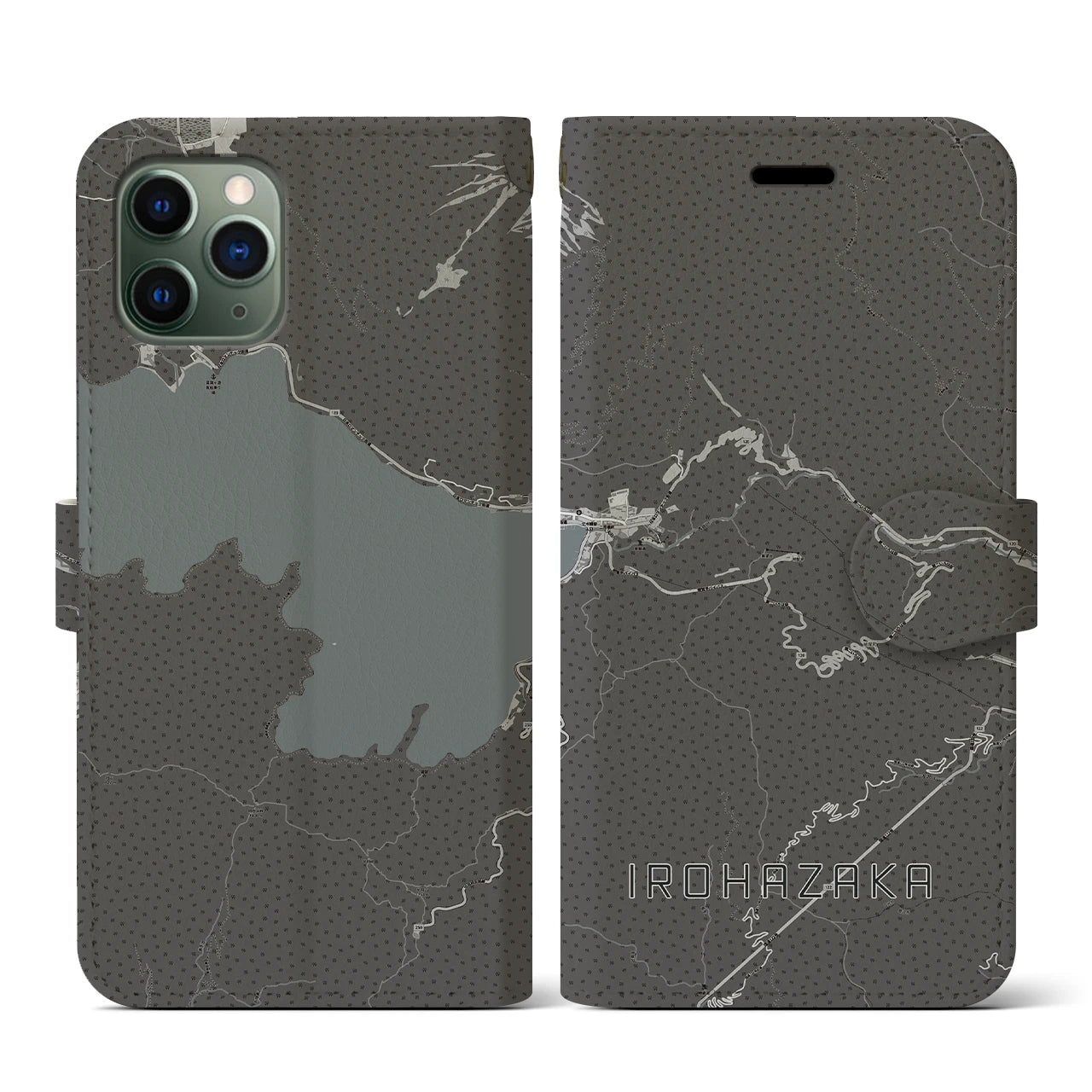 【いろは坂(栃木県)】地図柄iPhoneケース(手帳タイプ)モノトーン・iPhone 11 Pro 用