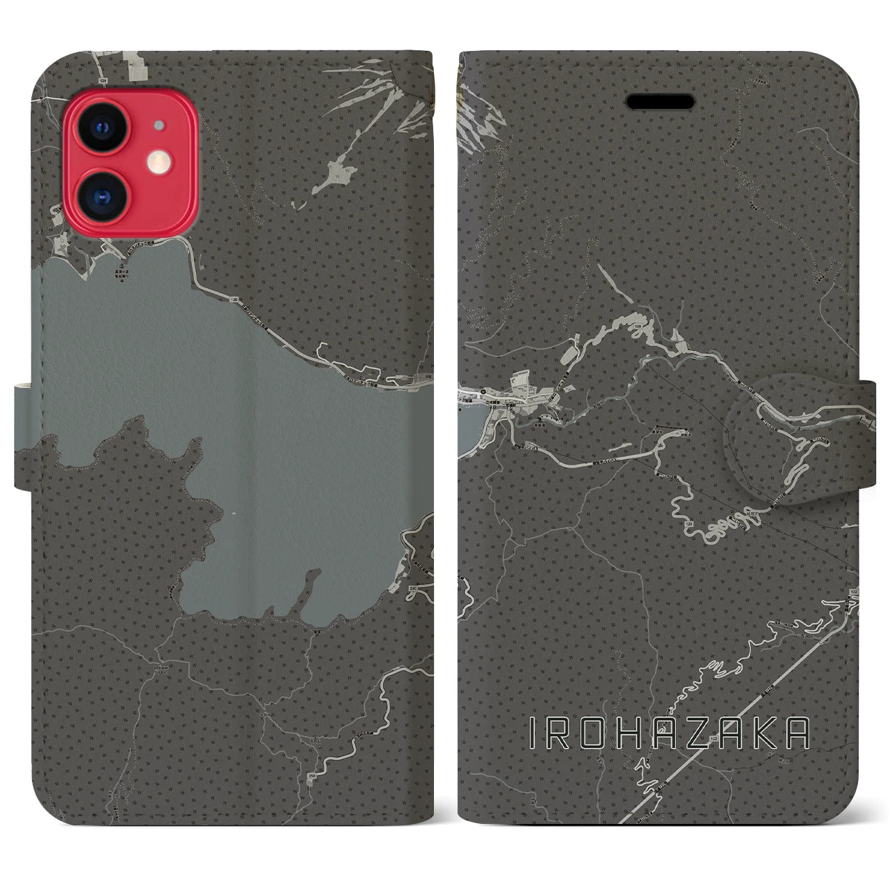 【いろは坂(栃木県)】地図柄iPhoneケース(手帳タイプ)モノトーン・iPhone 11 用