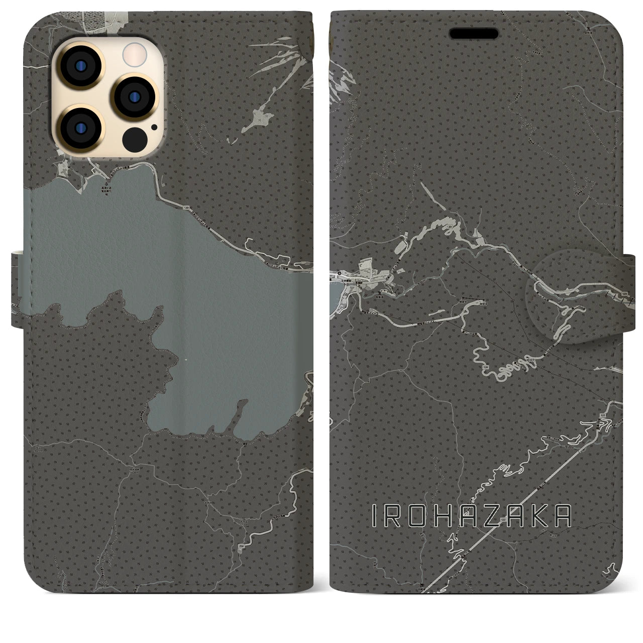 【いろは坂(栃木県)】地図柄iPhoneケース(手帳タイプ)モノトーン・iPhone 12 Pro Max 用