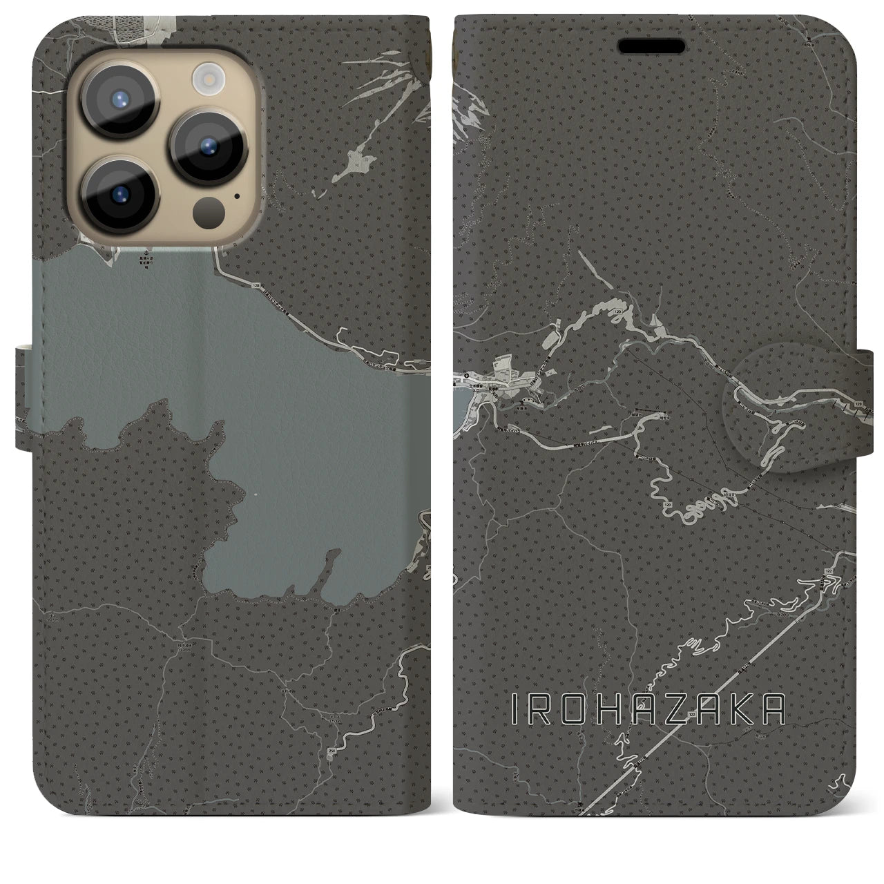 【いろは坂(栃木県)】地図柄iPhoneケース(手帳タイプ)モノトーン・iPhone 14 Pro Max 用