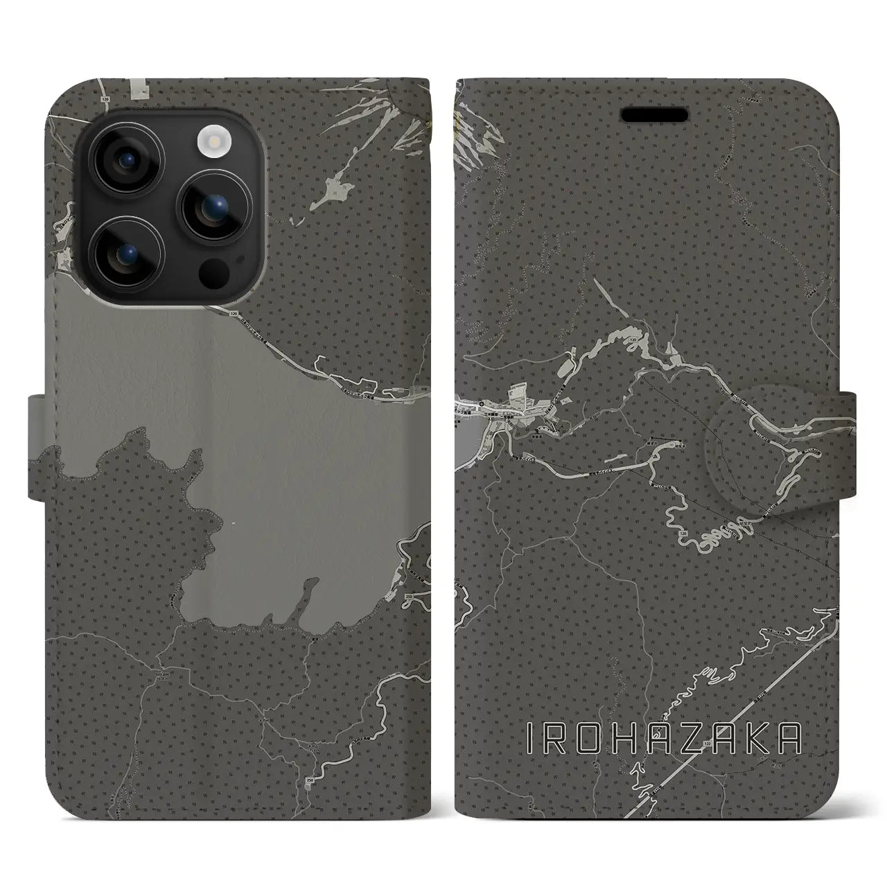 【いろは坂(栃木県)】地図柄iPhoneケース(手帳タイプ)モノトーン・iPhone 16 用