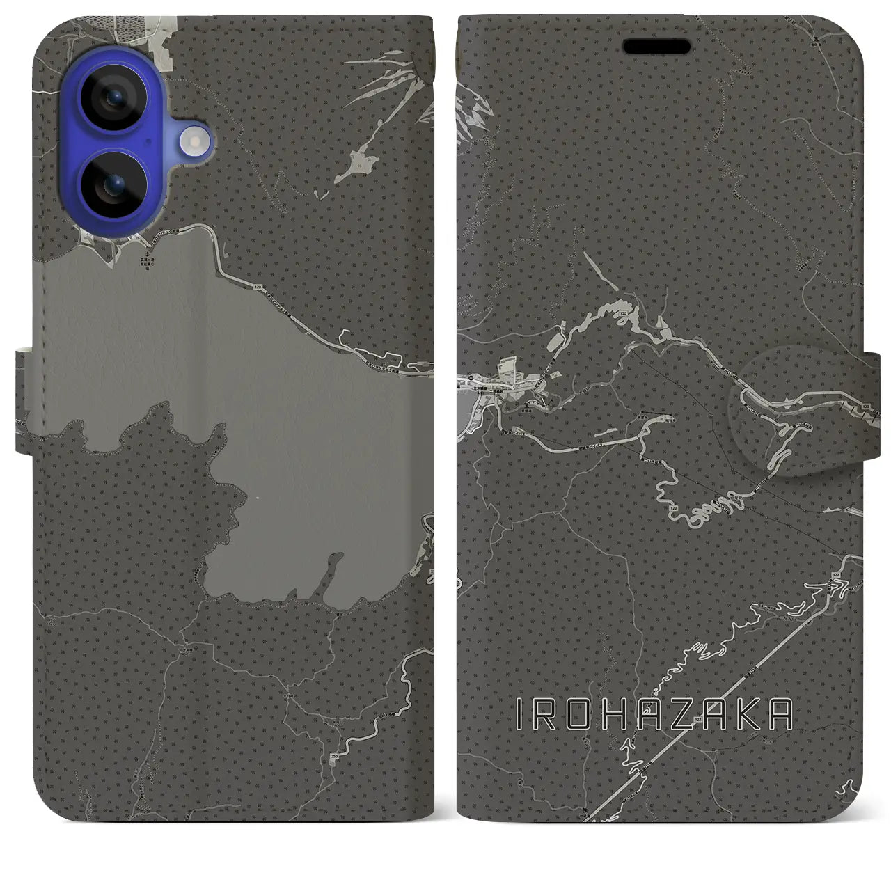 【いろは坂(栃木県)】地図柄iPhoneケース(手帳タイプ)モノトーン・iPhone 16 Pro Max 用