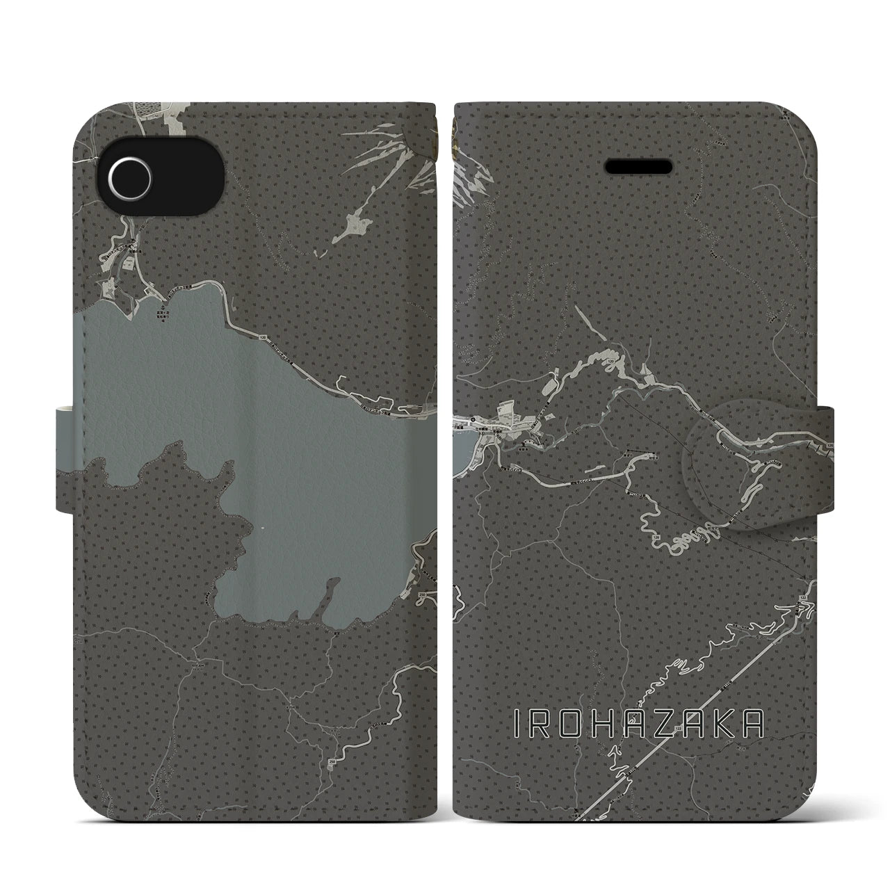 【いろは坂(栃木県)】地図柄iPhoneケース(手帳タイプ)モノトーン・iPhone SE(第3 / 第2世代) / 8 / 7 / 6s / 6 用