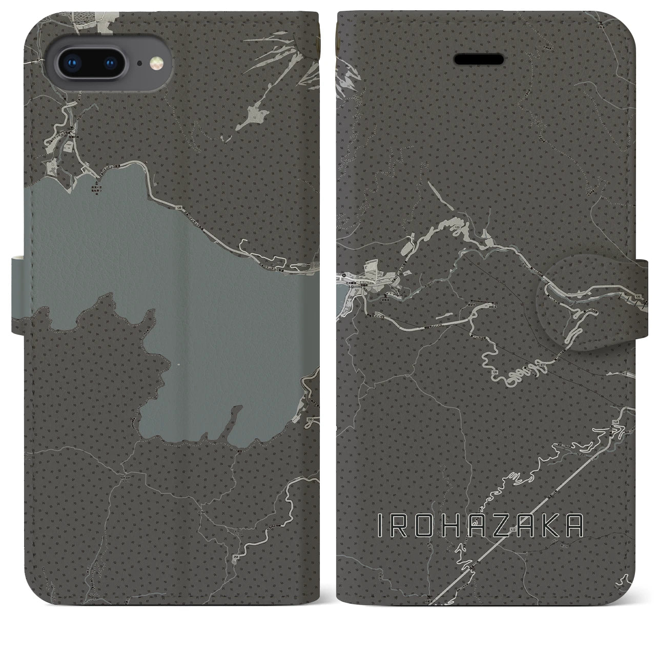 【いろは坂(栃木県)】地図柄iPhoneケース(手帳タイプ)モノトーン・iPhone 8Plus /7Plus / 6sPlus / 6Plus 用