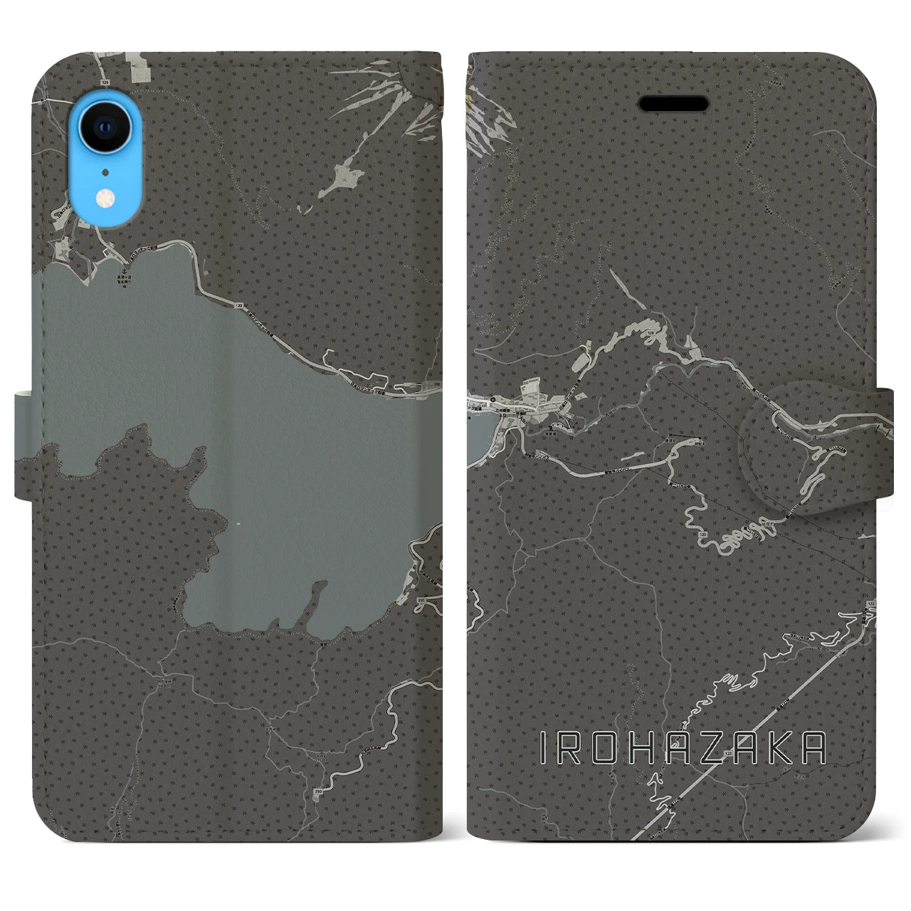 【いろは坂(栃木県)】地図柄iPhoneケース(手帳タイプ)モノトーン・iPhone XR 用