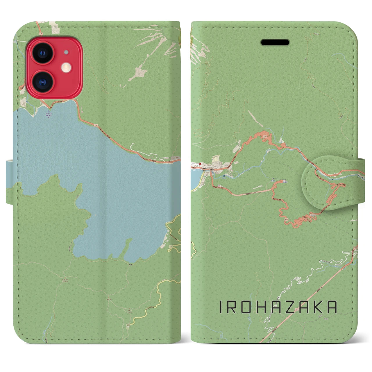 【いろは坂(栃木県)】地図柄iPhoneケース(手帳タイプ)ナチュラル・iPhone 11 用