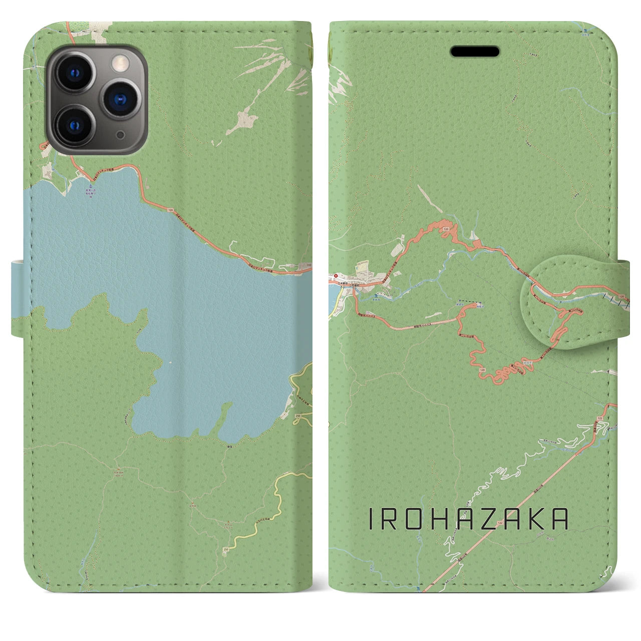 【いろは坂(栃木県)】地図柄iPhoneケース(手帳タイプ)ナチュラル・iPhone 11 Pro Max 用