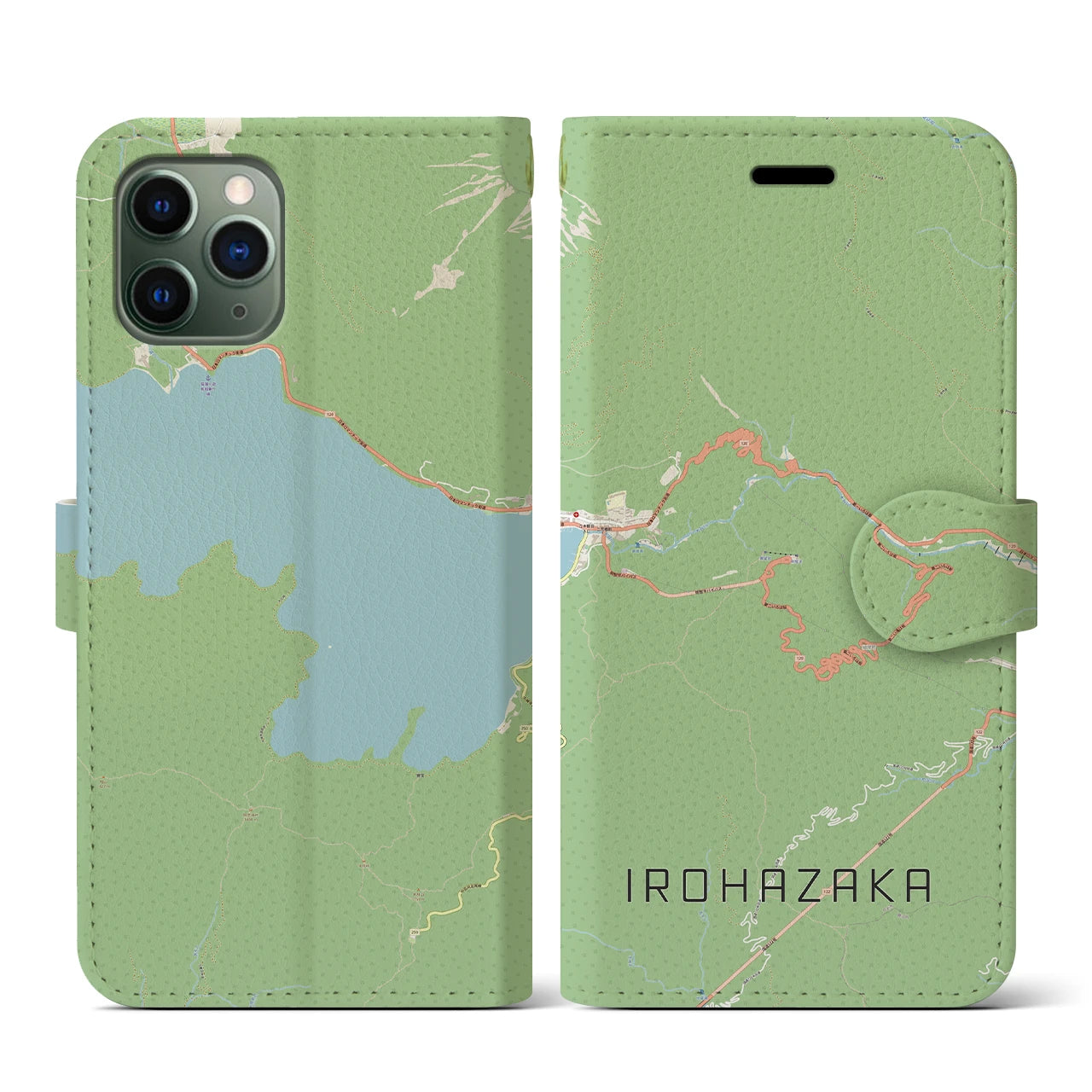 【いろは坂(栃木県)】地図柄iPhoneケース(手帳タイプ)ナチュラル・iPhone 11 Pro 用