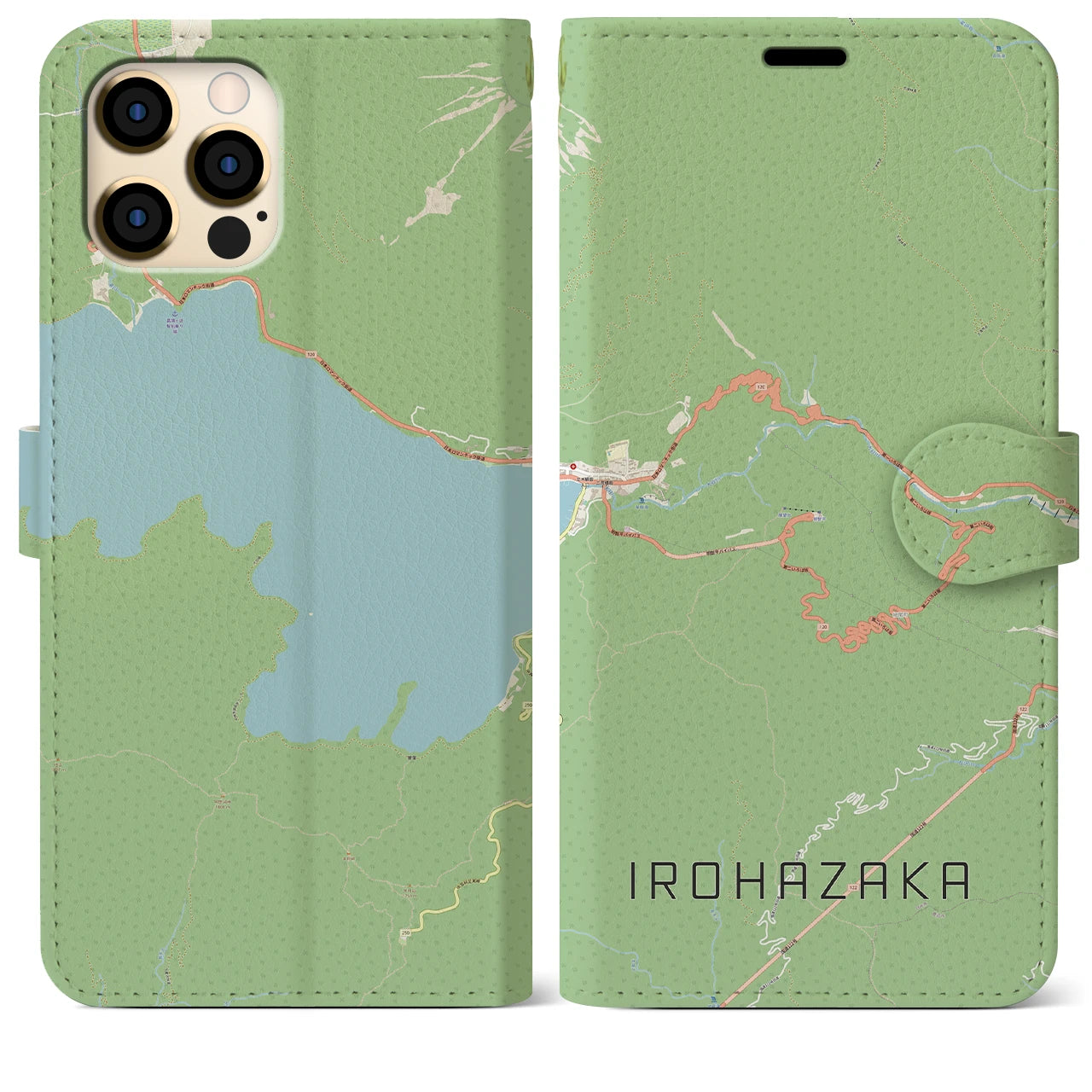 【いろは坂(栃木県)】地図柄iPhoneケース(手帳タイプ)ナチュラル・iPhone 12 Pro Max 用