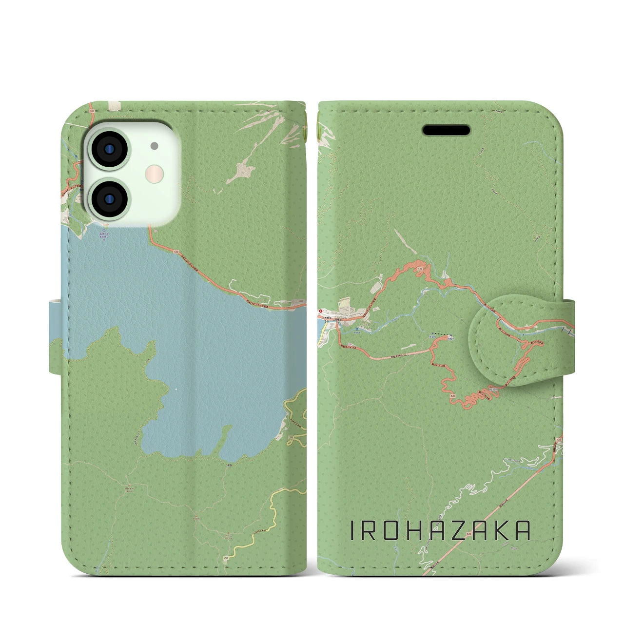 【いろは坂(栃木県)】地図柄iPhoneケース(手帳タイプ)ナチュラル・iPhone 12 mini 用