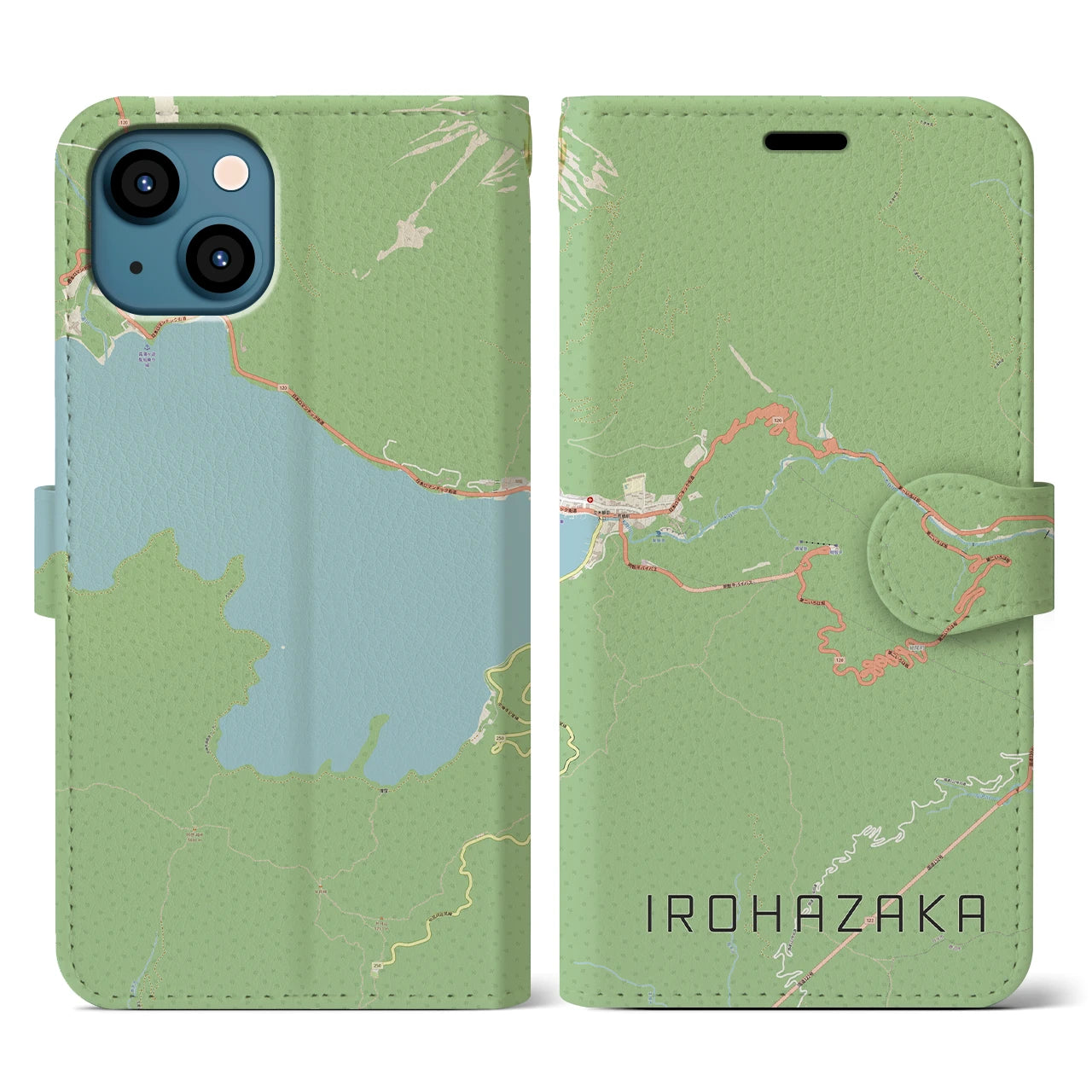 【いろは坂(栃木県)】地図柄iPhoneケース(手帳タイプ)ナチュラル・iPhone 13 用