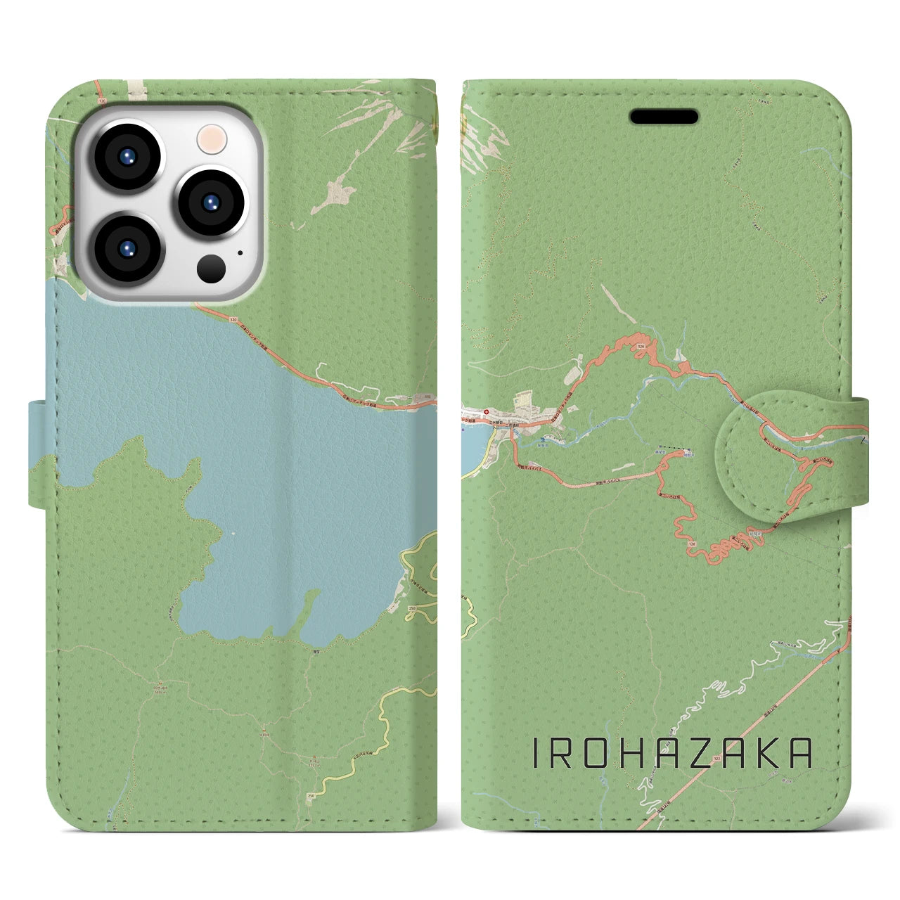 【いろは坂(栃木県)】地図柄iPhoneケース(手帳タイプ)ナチュラル・iPhone 13 Pro 用