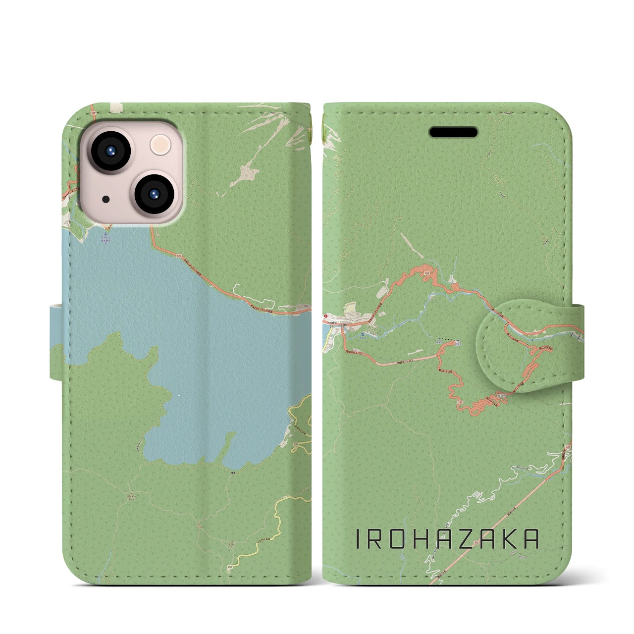 【いろは坂(栃木県)】地図柄iPhoneケース(手帳タイプ)ナチュラル・iPhone 13 mini 用