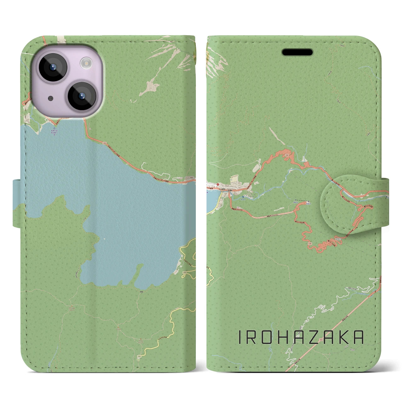 【いろは坂(栃木県)】地図柄iPhoneケース(手帳タイプ)ナチュラル・iPhone 14 用