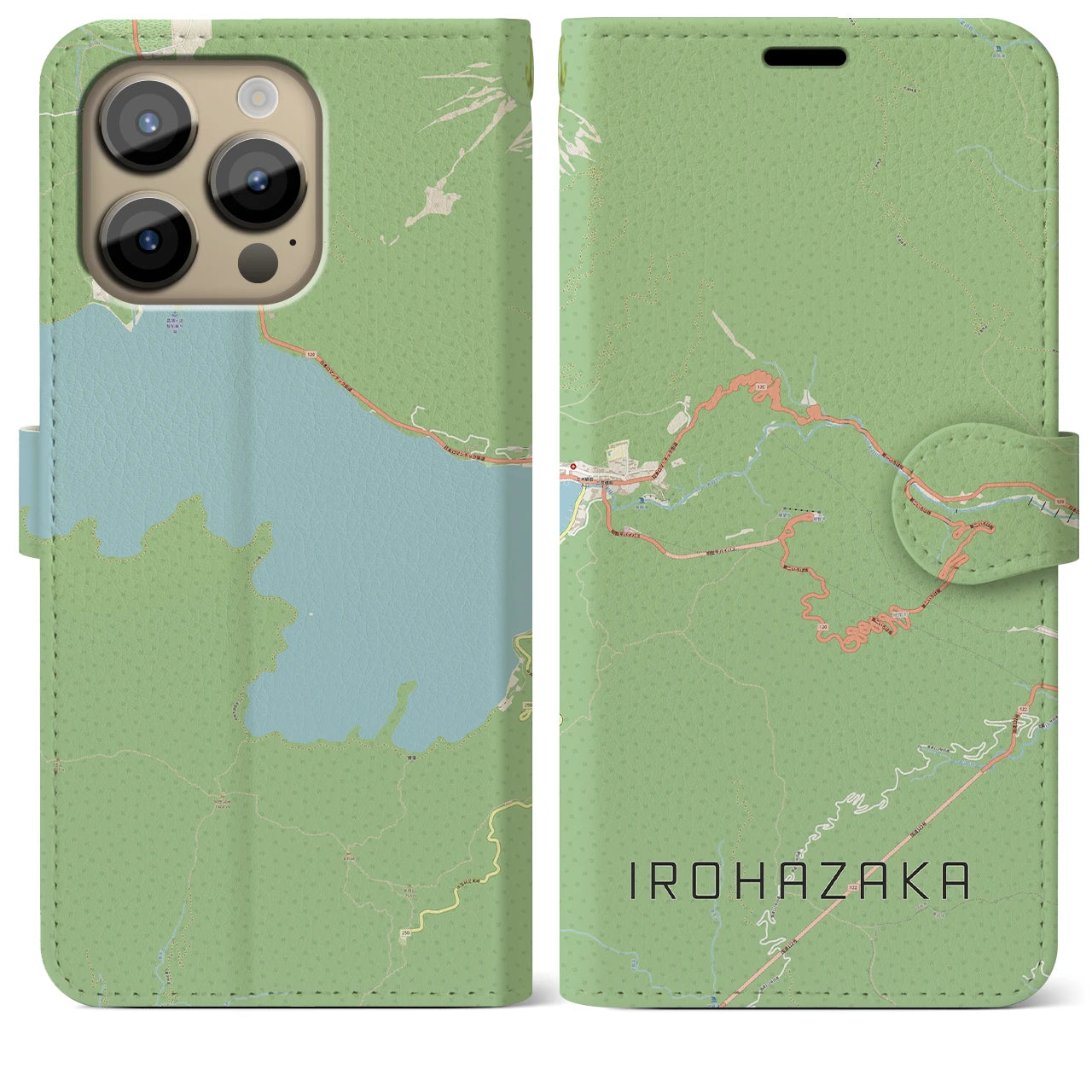 【いろは坂(栃木県)】地図柄iPhoneケース(手帳タイプ)ナチュラル・iPhone 14 Pro Max 用