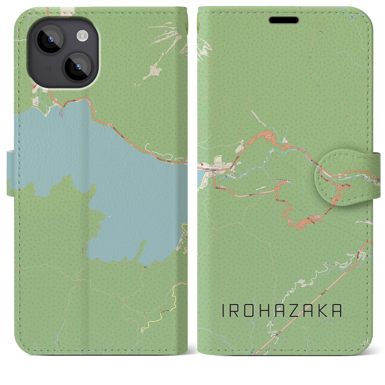 【いろは坂(栃木県)】地図柄iPhoneケース(手帳タイプ)ナチュラル・iPhone 14 Plus 用