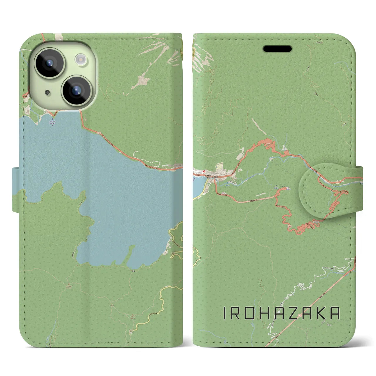 【いろは坂(栃木県)】地図柄iPhoneケース(手帳タイプ)ナチュラル・iPhone 15 用