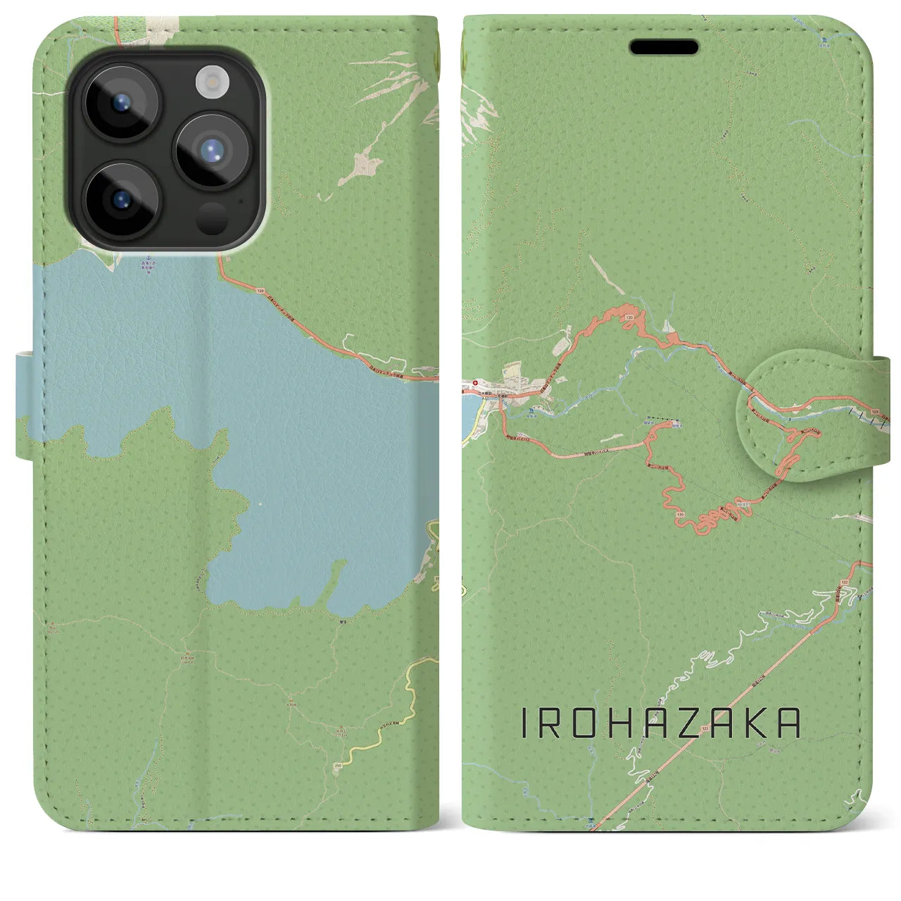 【いろは坂(栃木県)】地図柄iPhoneケース(手帳タイプ)ナチュラル・iPhone 15 Pro Max 用
