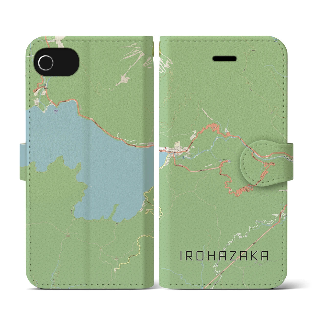 【いろは坂(栃木県)】地図柄iPhoneケース(手帳タイプ)ナチュラル・iPhone SE(第3 / 第2世代) / 8 / 7 / 6s / 6 用