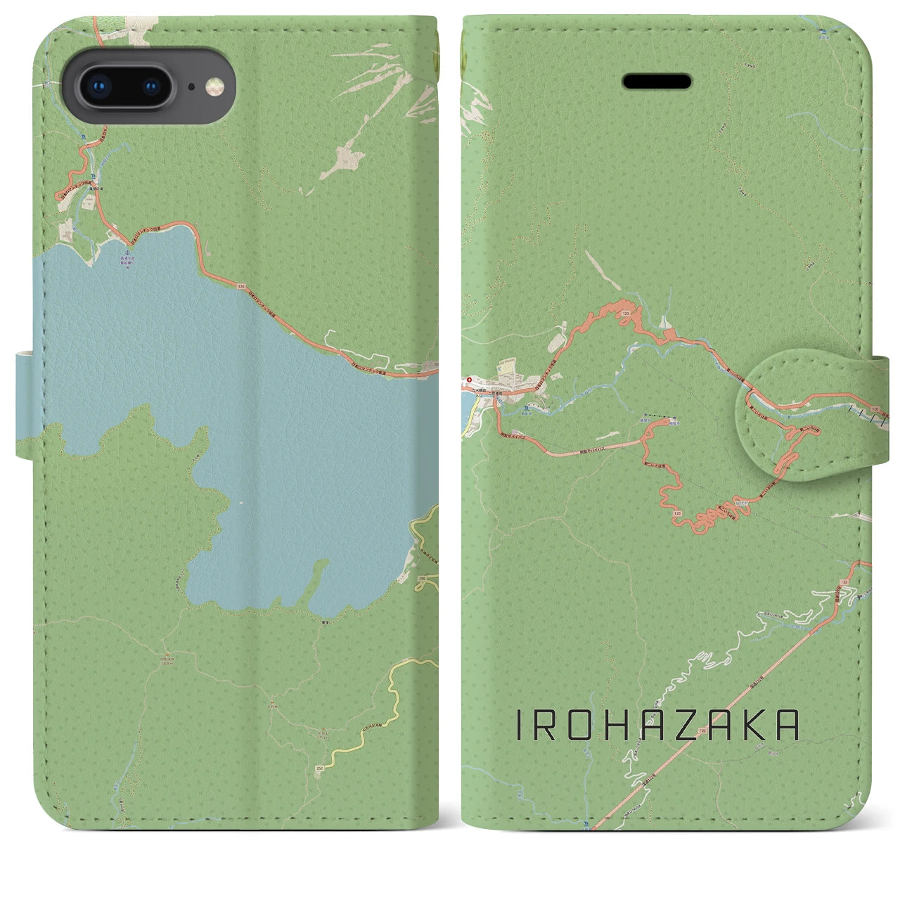 【いろは坂(栃木県)】地図柄iPhoneケース(手帳タイプ)ナチュラル・iPhone 8Plus /7Plus / 6sPlus / 6Plus 用