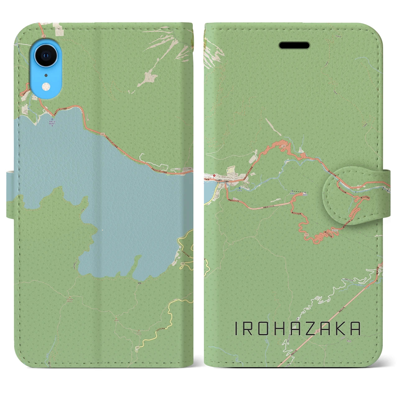 【いろは坂(栃木県)】地図柄iPhoneケース(手帳タイプ)ナチュラル・iPhone XR 用