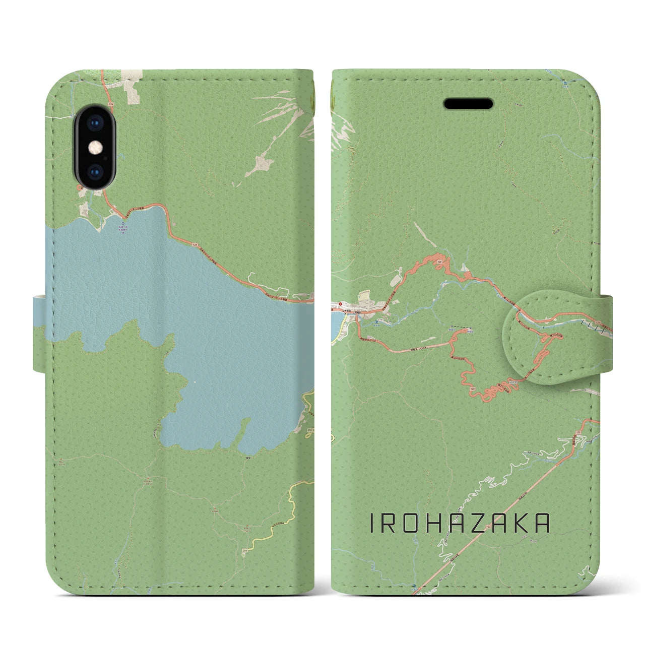 【いろは坂(栃木県)】地図柄iPhoneケース(手帳タイプ)ナチュラル・iPhone XS / X 用
