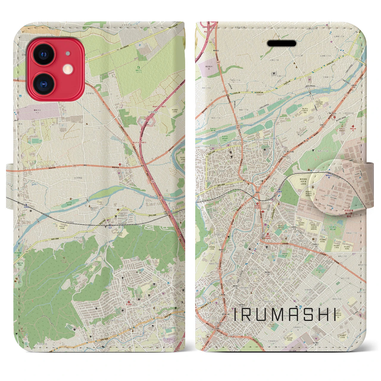 【入間市(埼玉県)】地図柄iPhoneケース(手帳タイプ)ナチュラル・iPhone 11 用