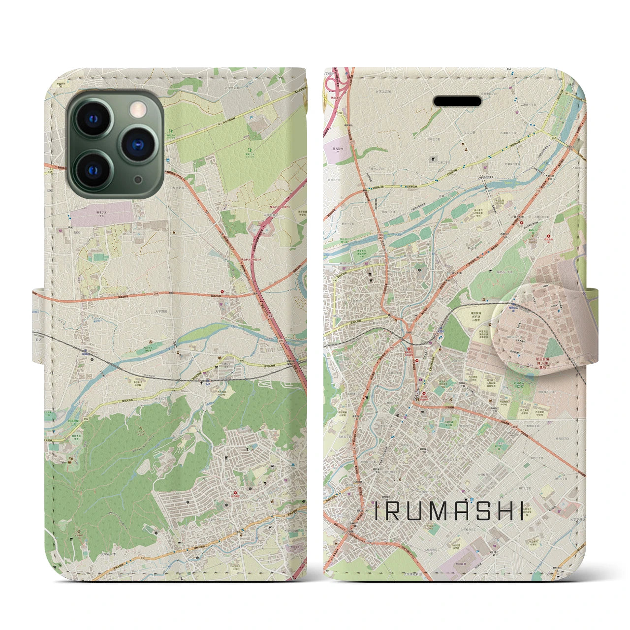【入間市(埼玉県)】地図柄iPhoneケース(手帳タイプ)ナチュラル・iPhone 11 Pro 用