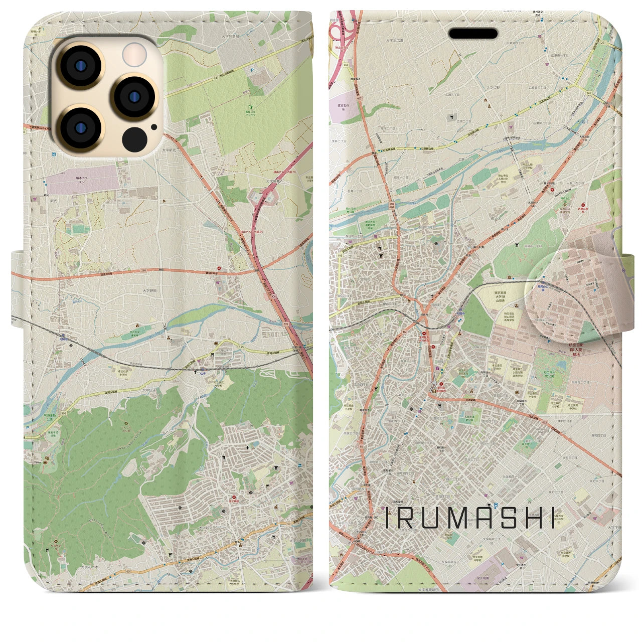 【入間市(埼玉県)】地図柄iPhoneケース(手帳タイプ)ナチュラル・iPhone 12 Pro Max 用