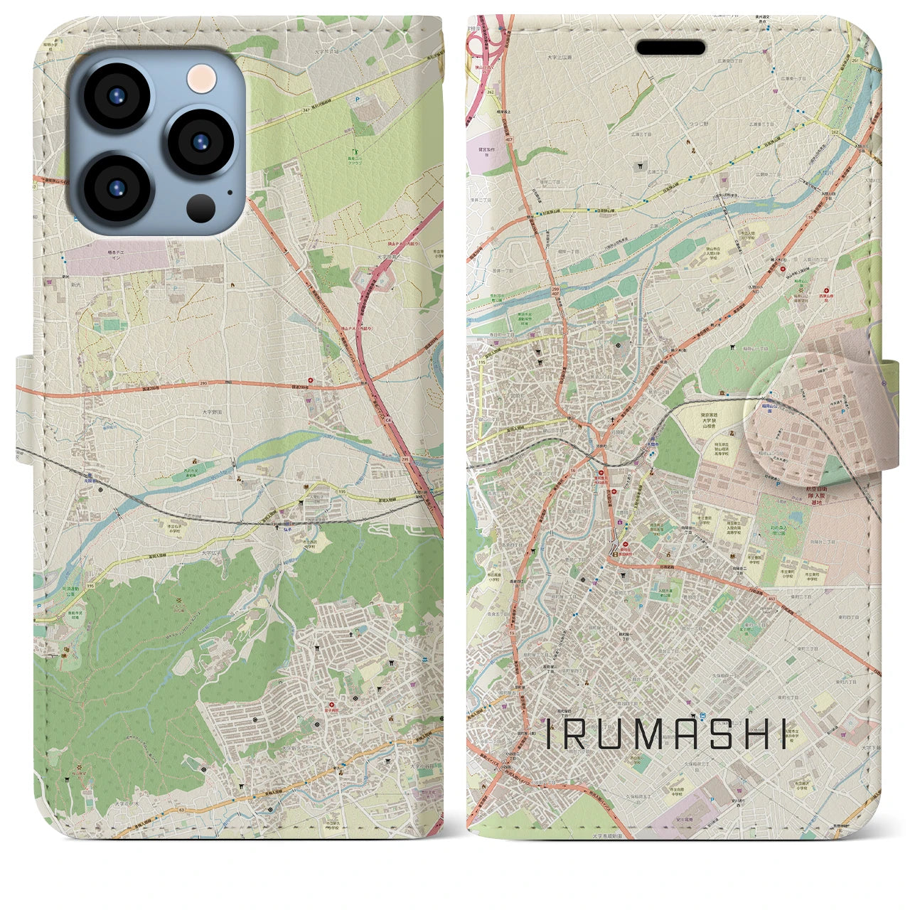 【入間市(埼玉県)】地図柄iPhoneケース(手帳タイプ)ナチュラル・iPhone 13 Pro Max 用