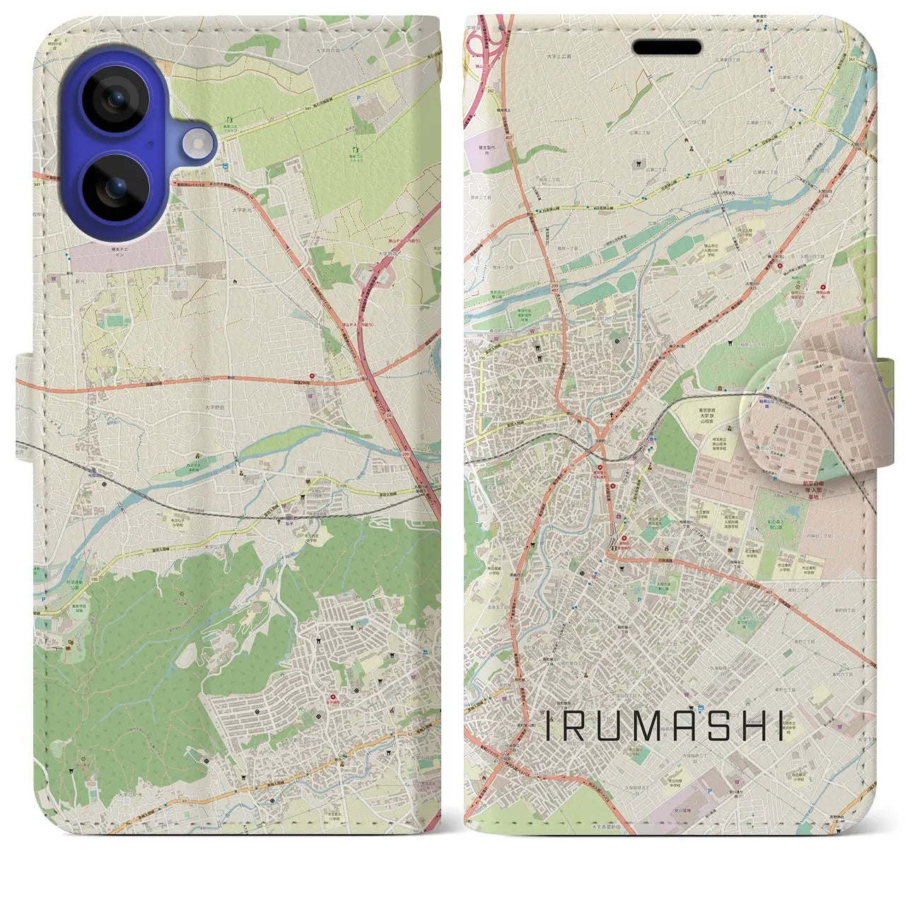 【入間市(埼玉県)】地図柄iPhoneケース(手帳タイプ)ナチュラル・iPhone 16 Pro Max 用