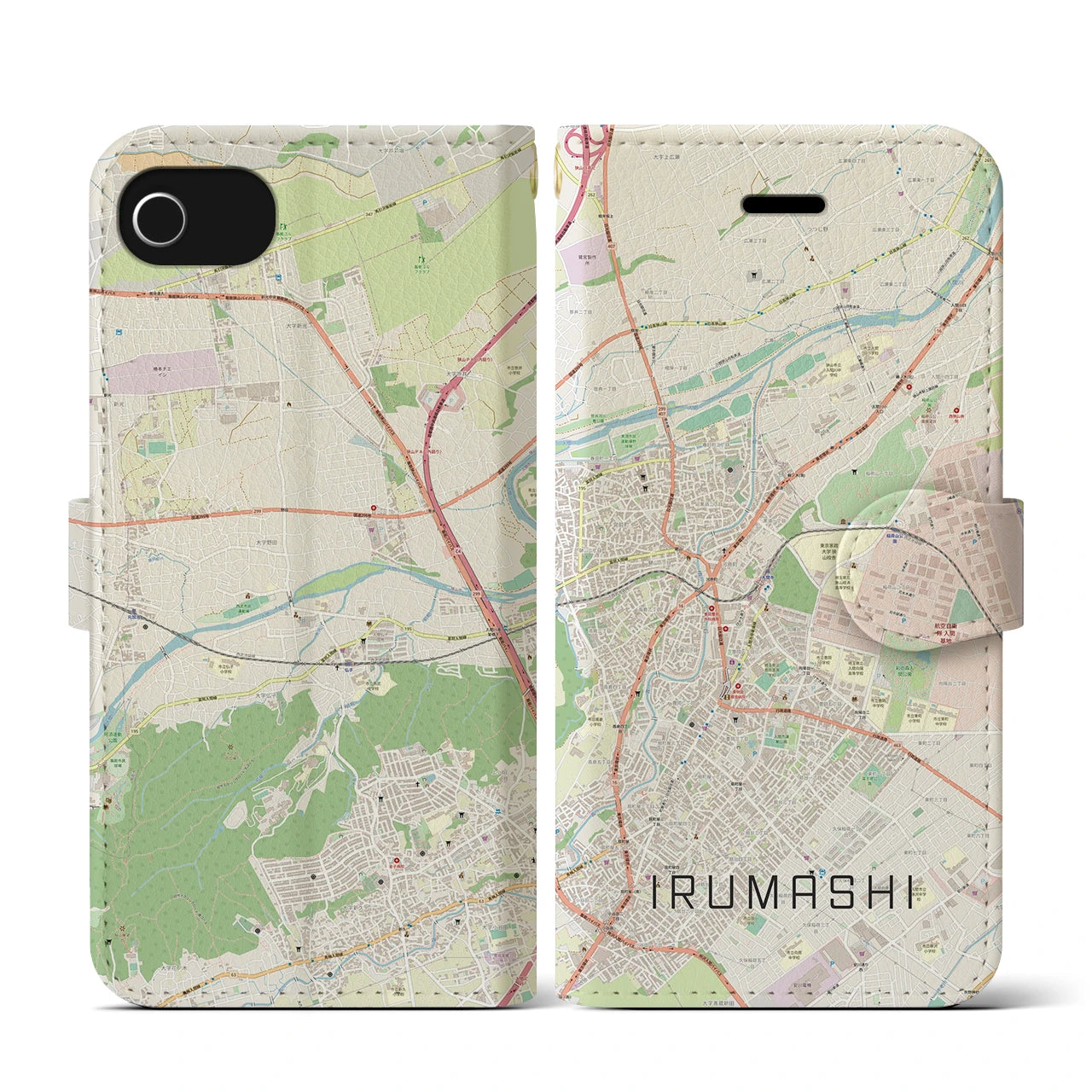 【入間市(埼玉県)】地図柄iPhoneケース(手帳タイプ)ナチュラル・iPhone SE(第3 / 第2世代) / 8 / 7 / 6s / 6 用