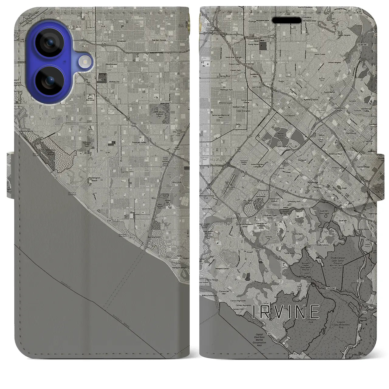【アーバイン(アメリカ)】地図柄iPhoneケース(手帳タイプ)モノトーン・iPhone 16 Pro Max 用