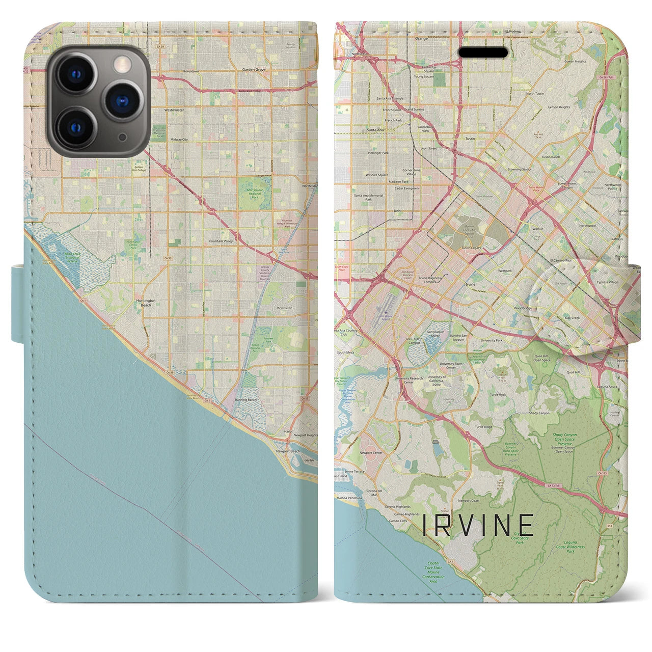 【アーバイン(アメリカ)】地図柄iPhoneケース(手帳タイプ)ナチュラル・iPhone 11 Pro Max 用