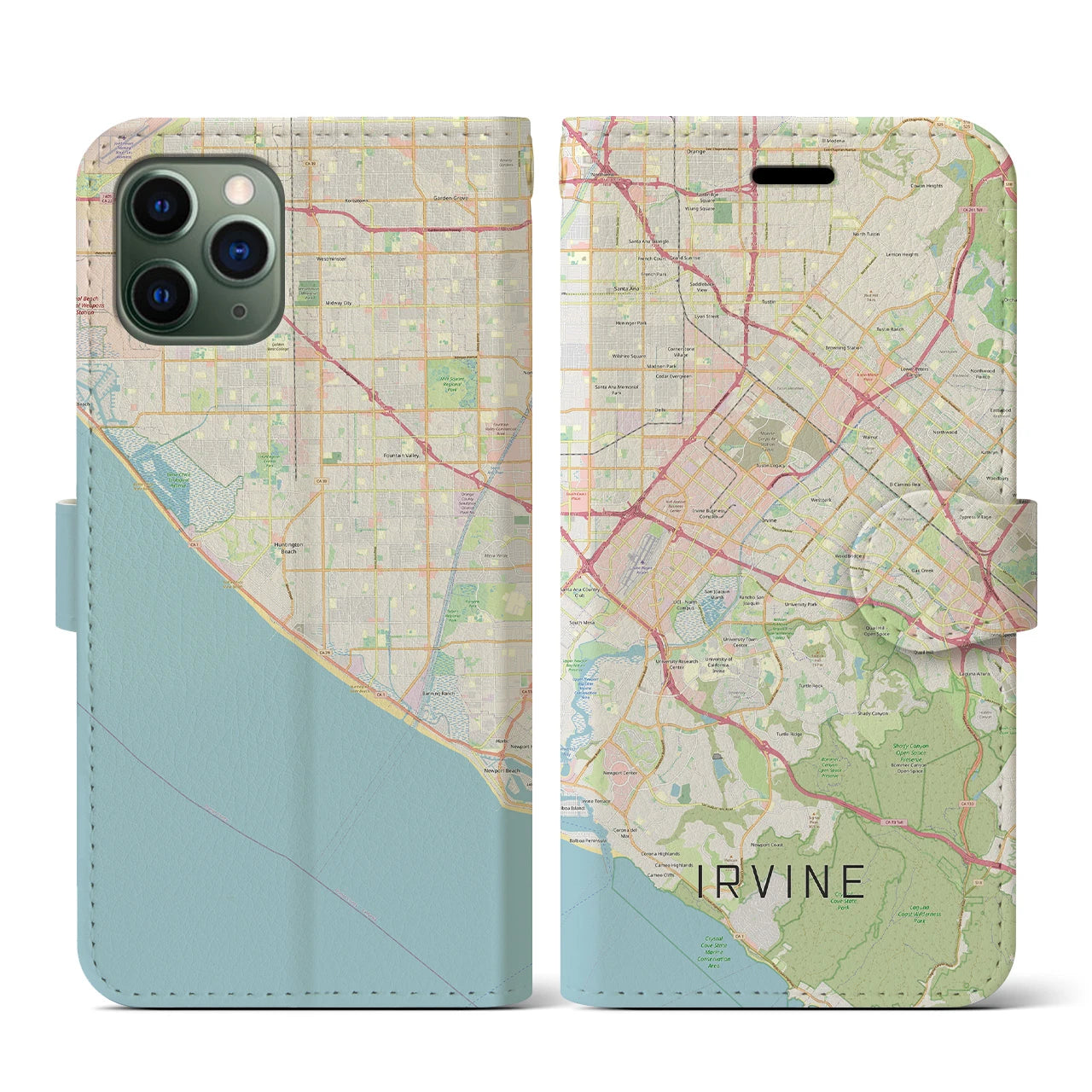 【アーバイン(アメリカ)】地図柄iPhoneケース(手帳タイプ)ナチュラル・iPhone 11 Pro 用