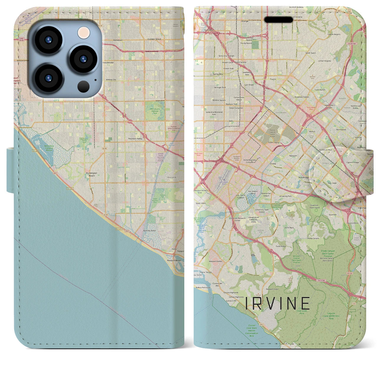 【アーバイン(アメリカ)】地図柄iPhoneケース(手帳タイプ)ナチュラル・iPhone 13 Pro Max 用