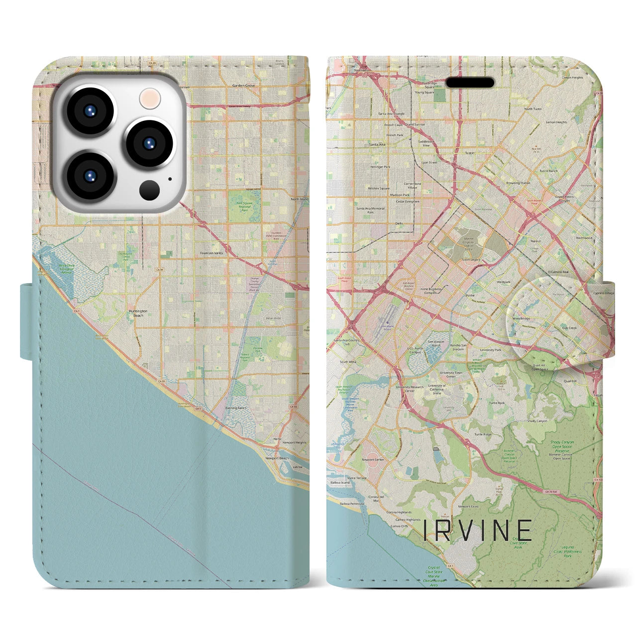 【アーバイン(アメリカ)】地図柄iPhoneケース(手帳タイプ)ナチュラル・iPhone 13 Pro 用