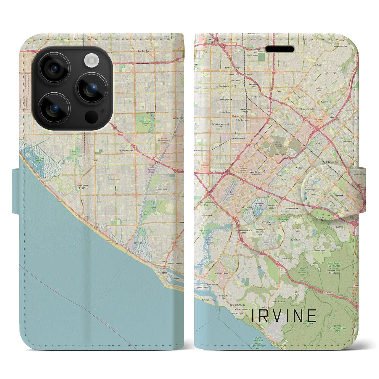 【アーバイン(アメリカ)】地図柄iPhoneケース(手帳タイプ)ナチュラル・iPhone 16 用