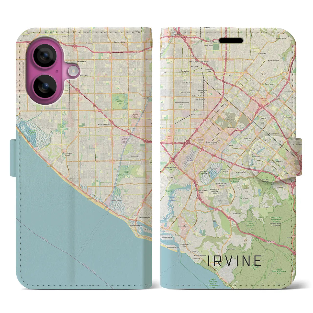 【アーバイン(アメリカ)】地図柄iPhoneケース(手帳タイプ)ナチュラル・iPhone 16 Pro 用