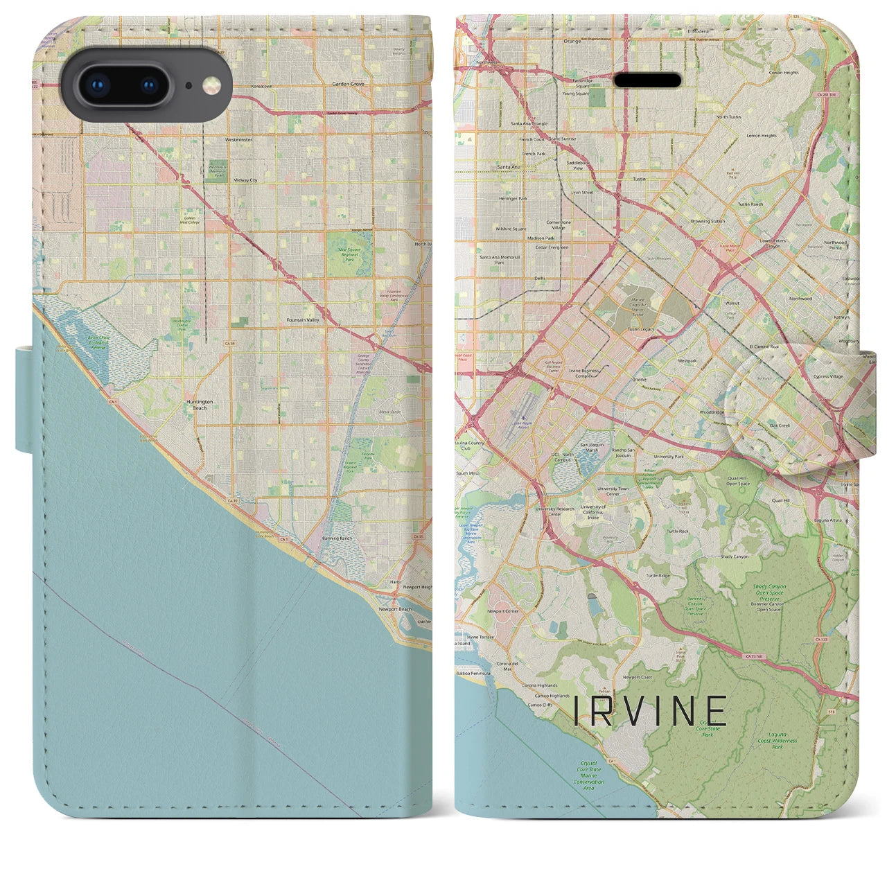 【アーバイン(アメリカ)】地図柄iPhoneケース(手帳タイプ)ナチュラル・iPhone 8Plus /7Plus / 6sPlus / 6Plus 用