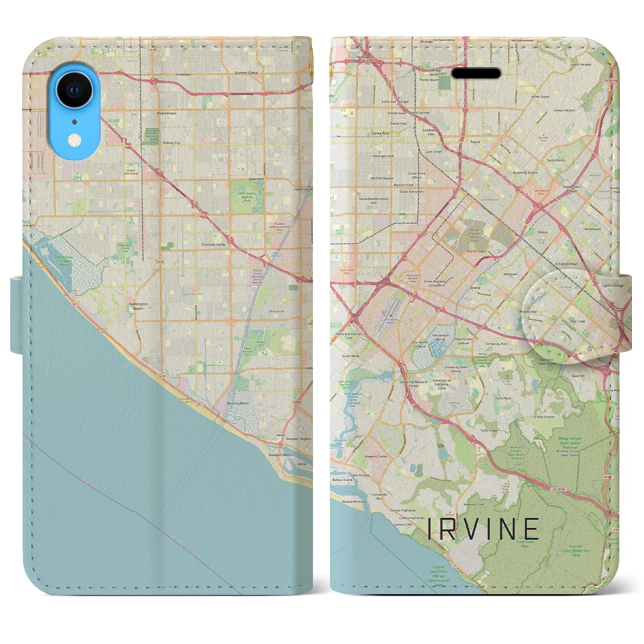 【アーバイン(アメリカ)】地図柄iPhoneケース(手帳タイプ)ナチュラル・iPhone XR 用