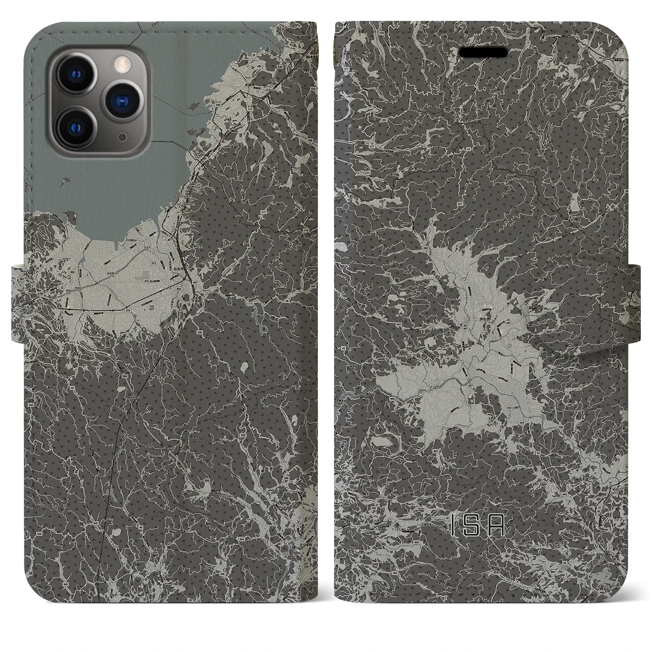【伊佐(鹿児島県)】地図柄iPhoneケース(手帳タイプ)モノトーン・iPhone 11 Pro Max 用